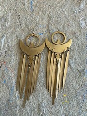 Vintage Brass Earrings Broken Tribal Statement Dangle Unstamped 3.5 Inches NG