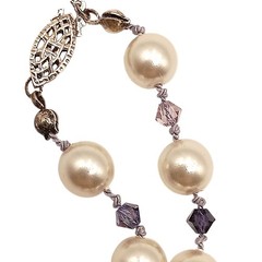 Vintage Purple Crystal Faux Pearl Necklace Beaded Hand Knotted Sterling Silver