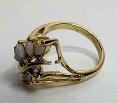 Vtg Size 6.75 Faux Fire Opal Crystal Gold Tone Marquise Statement Ring Sz 6 3/4
