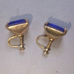 Vintage Brooch & Earrings – Silver Vermeil / Gold Wash, Cobalt Glass – Rare!