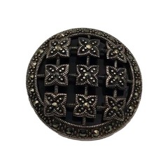 Vintage Art Deco Markasite Round Geometric Domed Sterling Silver 925 Brooch Pin