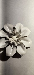 Vintage White Enamel on Metal Flower Pin Brooch Unique sculpted retro summer
