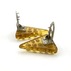 BAKELITE dress clip set – vintage apple juice carved w/ rhinestones triangle pin