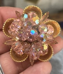 JULIANA DELIZZA & ELSTER ??Pink Crystal Rhinestone Dangle Pin Brooch Cha Cha