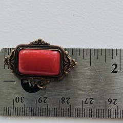 Antique Victorian Art Nouveau Sash Pin Brooch Red Cabochon Brass Real Authentic
