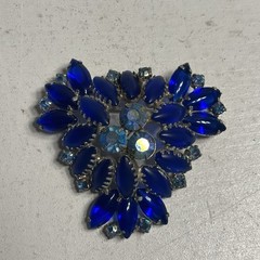 Vintage Blue Navette Silver Tone Open Back Brooch & Earrings set