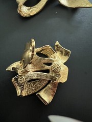 Vintage Signed B.G. Gold Tone Amber Brown Rhinestone Brooch and Earrings Set