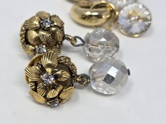 2 Pairs Vintage Gold Tone & Clear Rhinestone Clip-on Earrings Dangle Drop Style