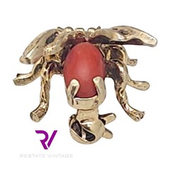 Mint Vintage Maison Behar M-BE Germany Gold Over Sterling Mint Bug Coral Brooch
