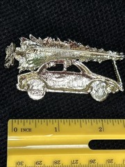 AJC Large Christmas Brooch Bringing Home the Tree with Car Gold Tone and Enamel