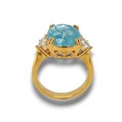 LARGE 8.79CT DIAMOND & AAA PARAIBA TOURMALINE 18K YELLOW GOLD 3D ENGAGEMENT RING