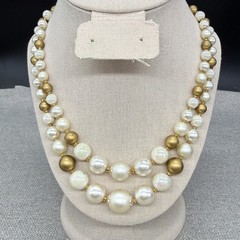 Vintage Necklace Acrylic Double Strand Gold Tone Imitation Pearl 17 Inches