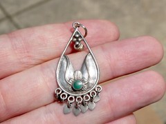 Southwestern Sterling Silver Malachite Dangling Charms Pendant 925 3.5g 1.75 In