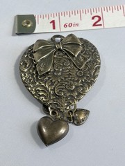 Vtg Heart Art Nouveau Victorian Revival Style Brass Pendant Brooch Floral Ornate