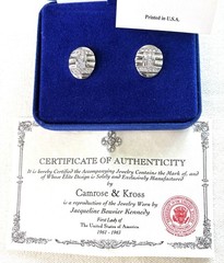 Camrose & Kross Jackie Kennedy Silver Rhinestone Earrings Pierced Signed Box COA