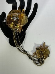 Vintage 1980s Maximal Art Assemblage Double Chain Brooch Pin Resin RARE Signed
