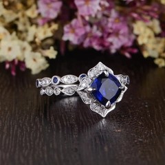 2.5Ct Art Deco Style Lab Created Diamond Sapphire Wedding 14K White Gold FN Ring