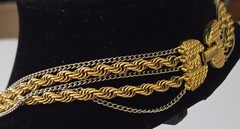 Vintage Gold Silver Tone Multi Strand Rope Chain Statement Necklace 1980s