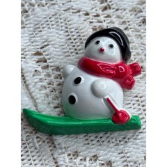 Vintage Avon Snowman Skiing Brooch Pin Christmas Holiday Winter Jewelry