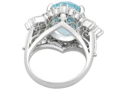 Vintage 1990s 7.75Ct Aquamarine and 1.65Ct Diamond Platinum Cocktail Ring