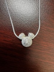 Vtg Sterling Silver 925 Disney Mickey Mouse Rhinestone Pave 18″ Necklace