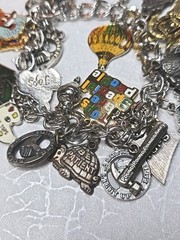 LOADED Rare Vintage Silver Metal & Enamel TOPS Charms with Bracelet 8″