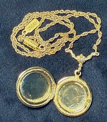 Vintage 1928 Jewelry Co Gold Tone Faux Cameo Locket Necklace Filigree Rope Chain