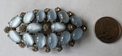 Vintage Moonglow Glass Cabochon Brooch Silver Tone Rhinestone Unsigned 1930s