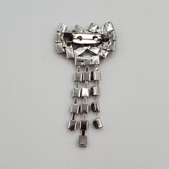 VTG Bow Brooch 2.25in Silver Tone Brilliant Crystal Dangling Rhinestone Estate