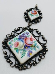 Soviet Vintage Pendant Enamel rostov Finift Hand Painted ussr