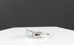 Estate 10K White Gold Blue Tuormaline Diamond Ring 3 Stone Jewelry Size 6.75