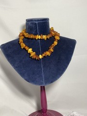 110g VINTAGE CHUNKY EGG YOLK BALTIC HONEY AMBER RAW NUGGET NECKLACE LONG 34”