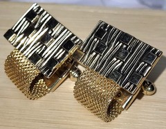 ANSON Goldtone Mesh Checkerboard Cufflinks Bullet Back Signed Good Condition
