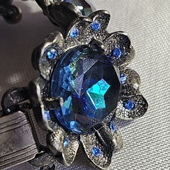 Signed Judy Lee Bracelet & Errings Blue Rhinestones Aurora Borealis Vintage