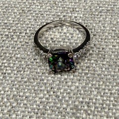 Vintage Ring Silver Tone Watermelon Solitaire Marked 925 Untested