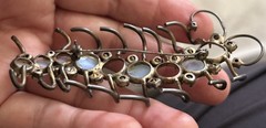 Vintage Sterling Moon Glow Stones Prong Set Rhinestone Centipede Brooch Repair