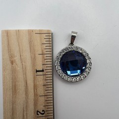 Vintage Simulated Blue Stone Pendant Faceted with Clear Crystal Accents