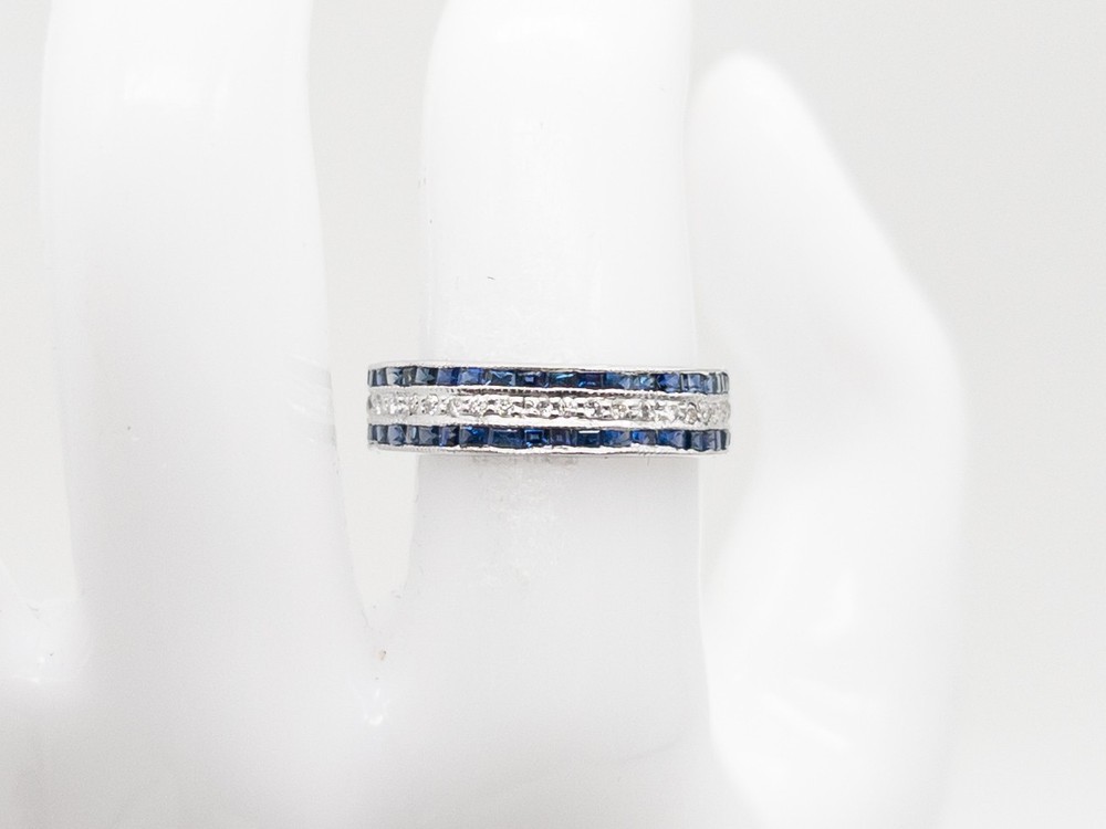 Antique $5000 Blue Sapphire Diamond 3ct 18k White Gold Eternity Band Ring 6.75