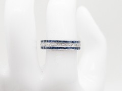 Antique $5000 Blue Sapphire Diamond 3ct 18k White Gold Eternity Band Ring 6.75