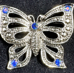 AAi Silvertone Butterfly Brooch/Pin Blue Rhinestones 1.5″ Vintage