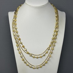 VTG Flapper Necklace Champagne Acrylic Beads Gold Tone Chain Double Strand 50″