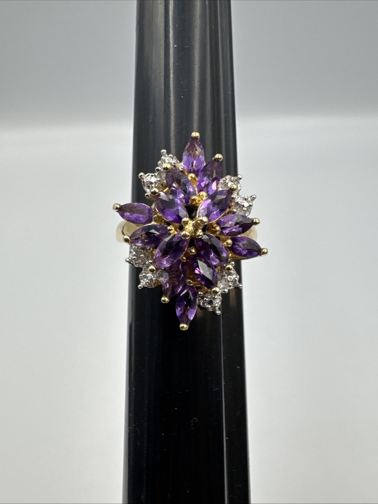 Vintage Sterling Silver Gold-toned w/ Purple and White Stones Sz 7 (4.7g)
