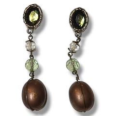 Vintage 80s/90s Green & Gold Tone Dangle Drop Clip-on Earrings