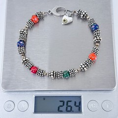 Vintage Mexico Sterling Silver 925 Multi Color Lampwork Bead Bracelet 8″