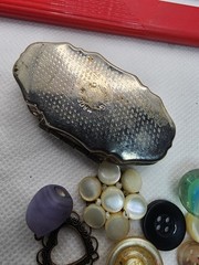 Vintage Grandma Vanity Junk Drawer 1950s to 1970s Cobalt WYETH, Lucite, Buttons