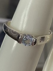 Vintage Sterling Silver 925 Signed SU Blue Topaz Flush Set Ring Size 7.5