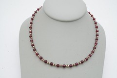 Vintage Sterling Silver 925 Garnet Bead Necklace 17″