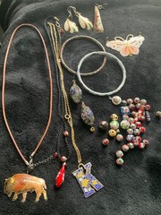Vintage Cloisonne Enamel Jewelry pieces and Beads lot 121 grams