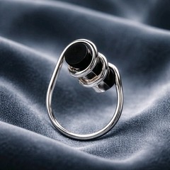 Black Onyx Ring Sterling Silver Modernist Cylinder Geometric Wrap Statement 925