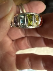 Vtg Sterling Silver 925 ND Multicolor Gemstone Eternity Band Ring About Sz 6.5